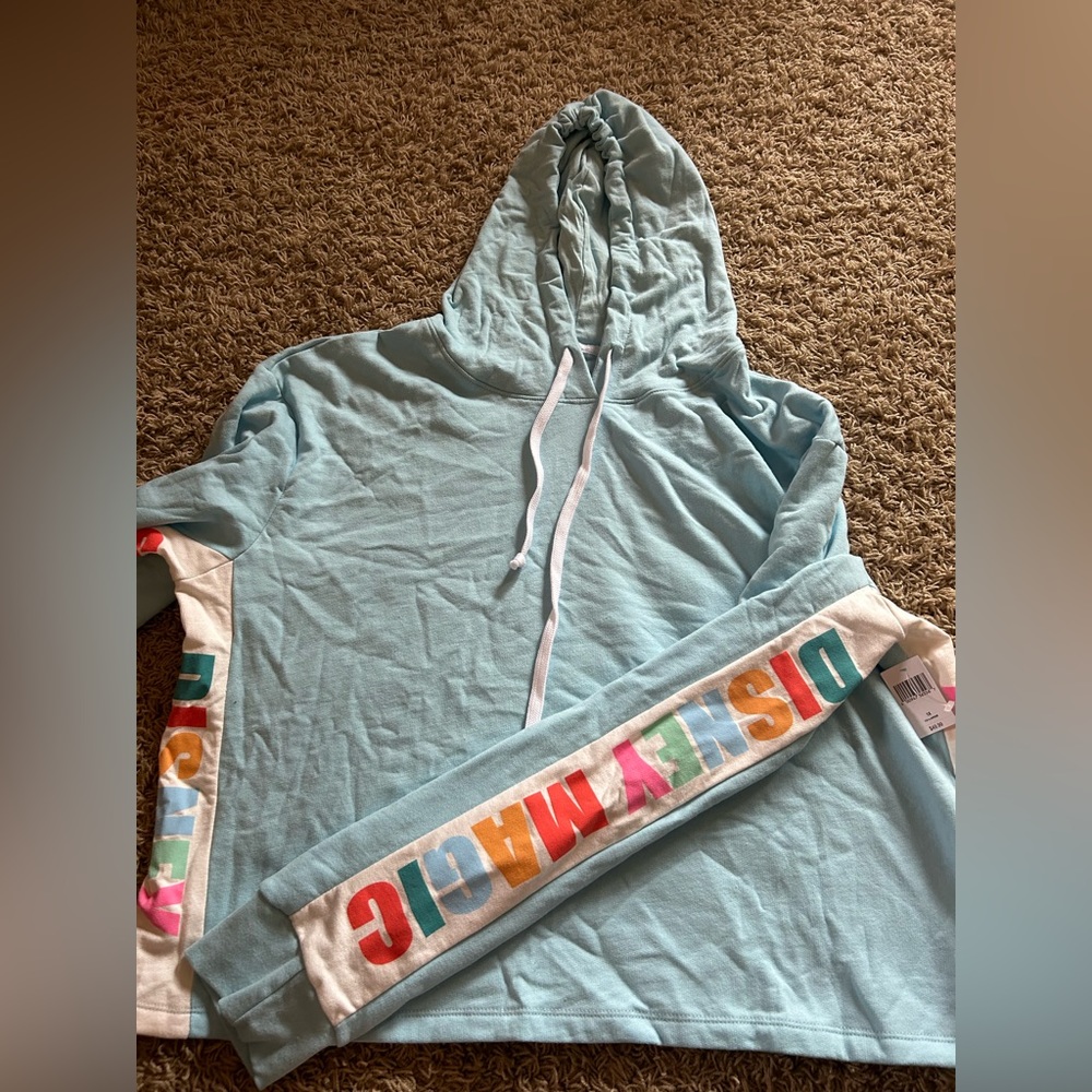 NEW WITH TAGS! Light blue Disney cropped hoodie